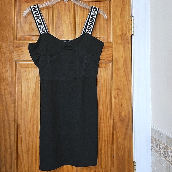 NWT PrettyLittleThing Women's Black  Strappy Bodycon Mini Dress, Size 12 - Picture 3 of 11